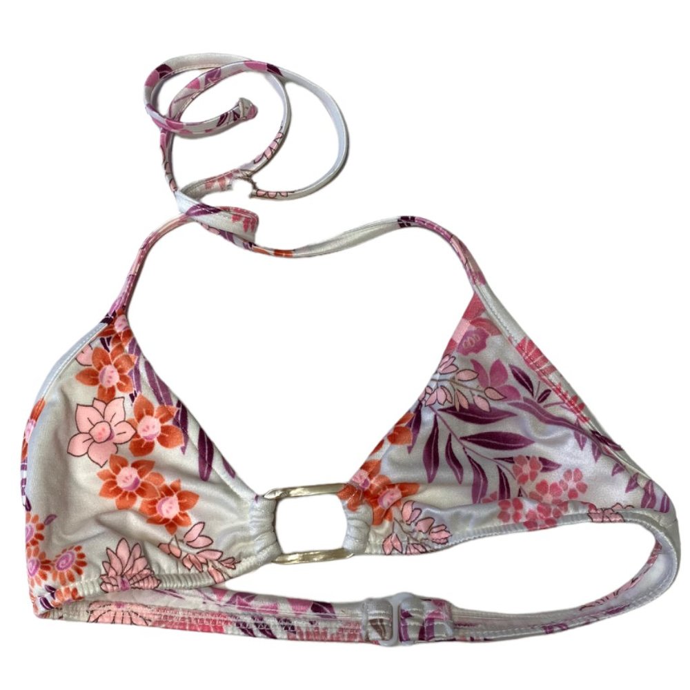 NWT Nordstrom Rack bikini top Sz S white pink floral print halter top tie